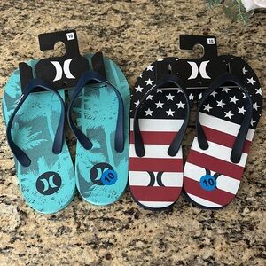 NWT 2 Hurley Mens Size 10 Flip Flops Sandals American flag/blue palm trees